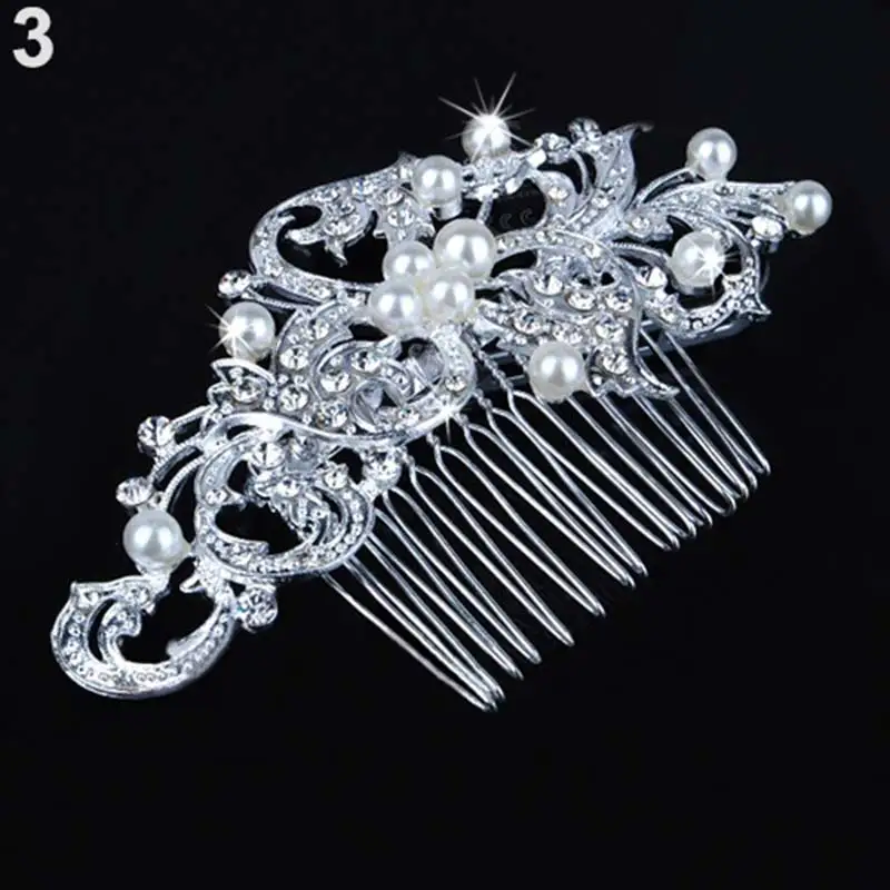 

Bridal wedding Bridal Wedding Flower Crystal Rhinestones Pearls Women Hair Clip Comb Diamante LL@17