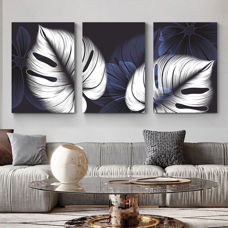 

Silver Blue Leaves Wall Posters and Prints Scandinavian Living Room Home Decorative Pictures Abstract Art Plant Canvas Paintings