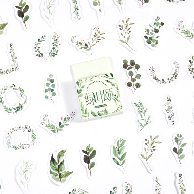

46Pcs/Box Fresh Green Leaves Journal Decorative Washi Stickers Scrapbooking Stick Label Diary Album Stickers