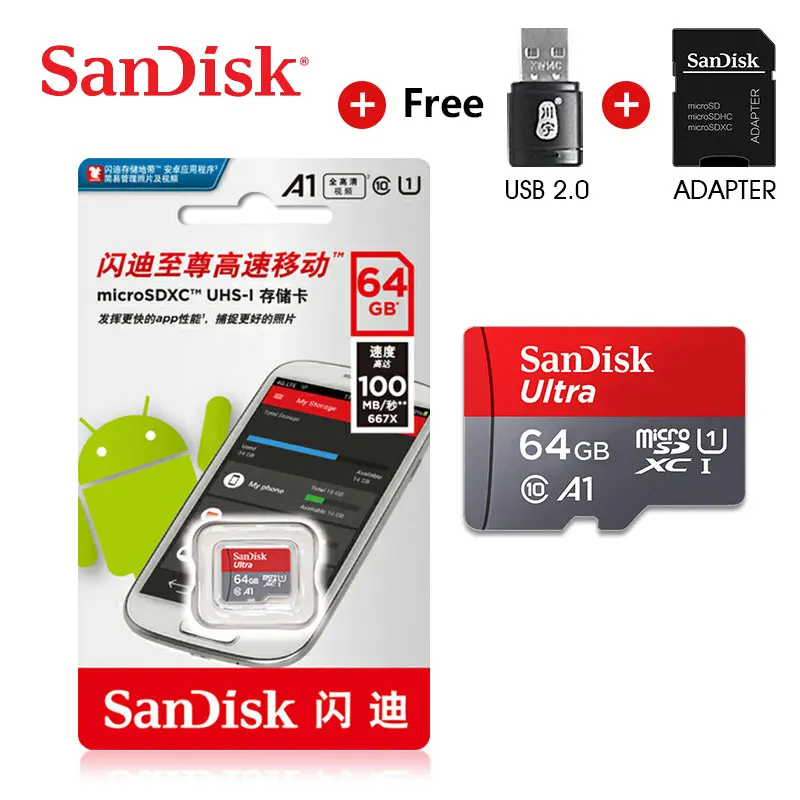 SanDisk Micro SD карта 128 ГБ 32 ГБ 64 Гб 256 Гб 16 Гб 400 Гб карта памяти microSD карта SD/TF мини флеш-карты 200 ГБ класс 10 для телефона