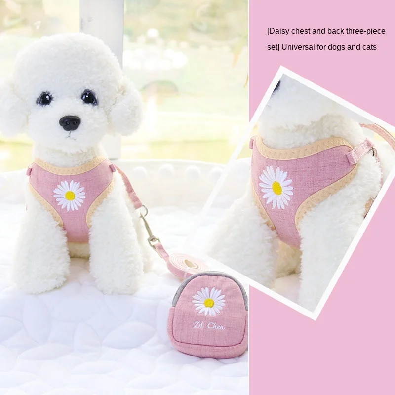 

Soft Pet Dog Harnesses Vest No Pull Adjustable Keep Warm Embroidery Cat Harness Leash Set For Small Medium Dogs Outdoor Walking