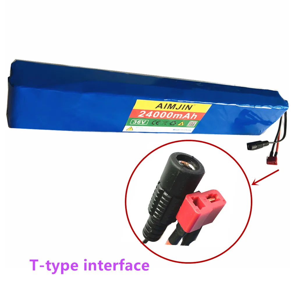 

T-type Interface 36V Battery 10S4P 24Ah Battery Pack 1000W High Power Battery 36V24000mAh Electric Bicycle BMS + 42v Charger