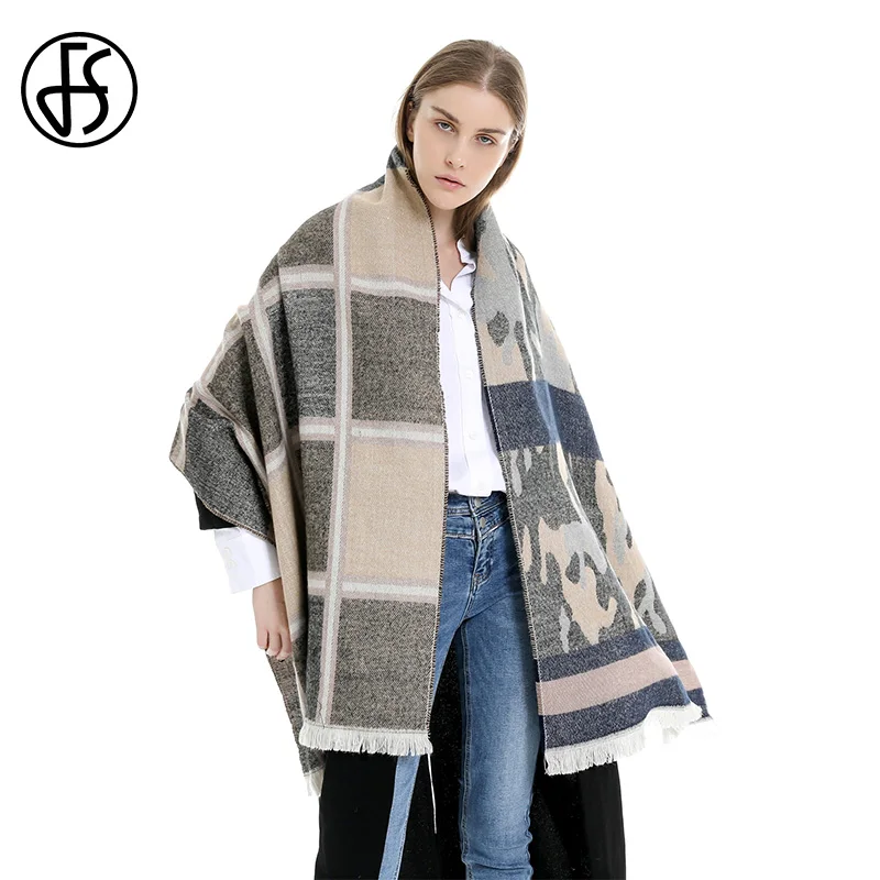 FS зимний плед камуфляж Лоскутная Теплая бандана модные шарфы для женщин Кашемир