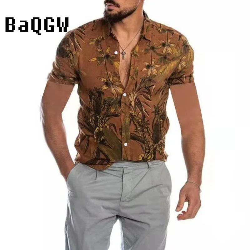 

Повседневная плинтованная футболка, Т-Лето Лидер продаж мужские пляжные Модная рубашка с короткими рукавами и цветочным узором; Свободные ...