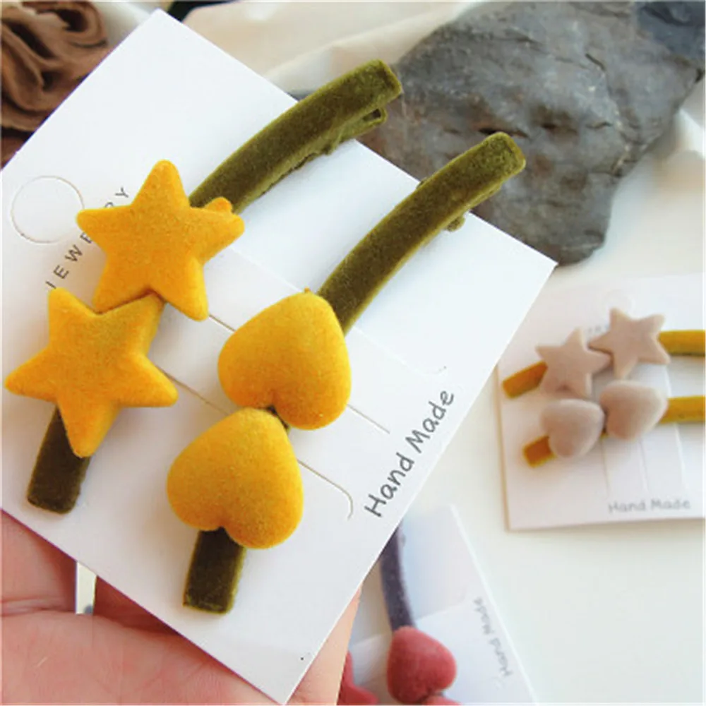 

Hair Accessories Heart Shape Hairpin 2pcs Jewelry Women Pentagram Hair Clips Love Heart