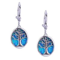 fashion tree of life long dangle drop earrings for women boho faux blue fire opal femme statement jewelry accessories gifts