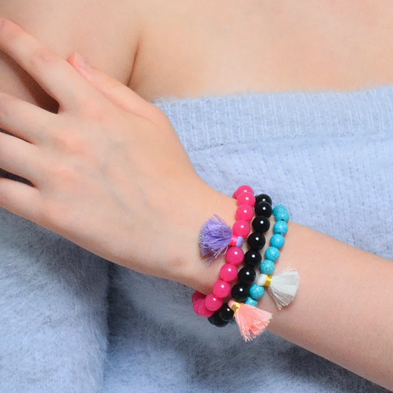 

Multi Color Bohemian Tassel Bracelets for Women Boho Jewelry Geometric Beads Hand Chain Charm Bracelet