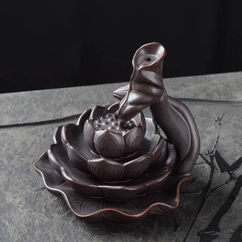 Керамическая деликатная ароматическая курильница Lotus Black Backflow держатель для