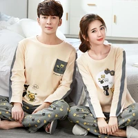 autumn and winter cotton couple yellow comfortable pajamas female cute cartoon long sleeved cotton home service suit can be worn