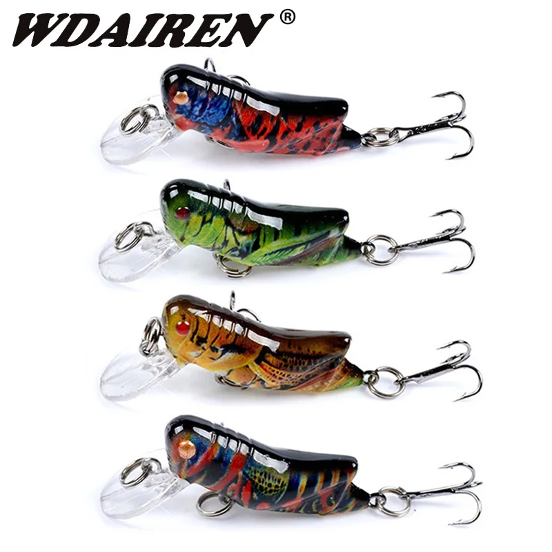 

4pcs insect fishing lures set road simulation grass hopper fishing bait squid 45mm 3.5g Artificial Hard bait Fishing Tackle
