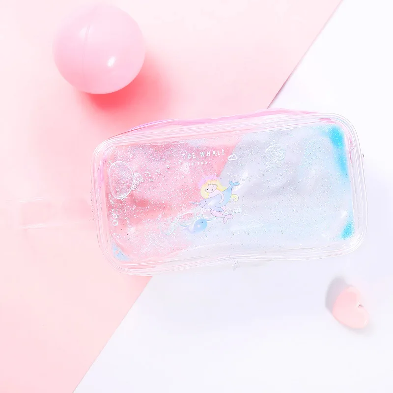 Милая косметичка с рисунком из мультфильма, креативная быстрая Песочная сумка для девочек в масле косметичка большой вместительности, прозрачная сумка для ручек 19 см* 10 см* 6 см - Цвет: 16