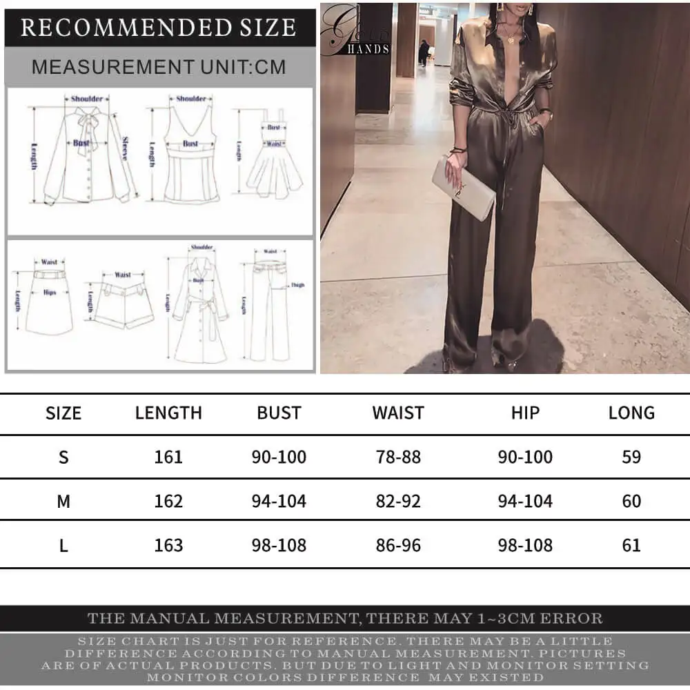 Женский атласный комбинезон на пуговицах с глубоким v-образным вырезом и поясом