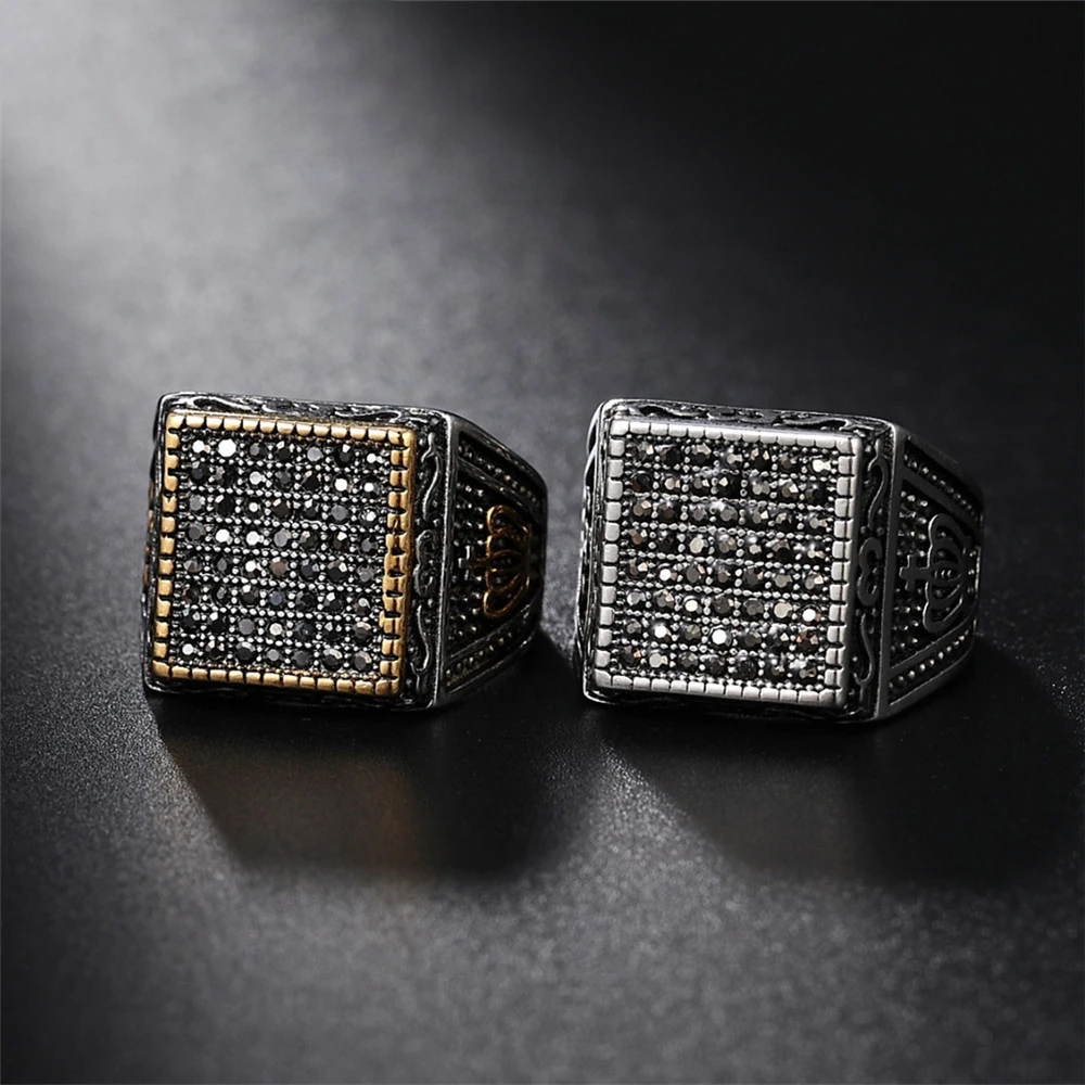 Мужское кольцо из нержавеющей стали Золотое с императорской короной и