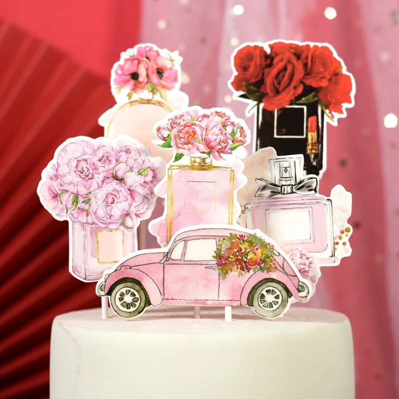 Cakelove Свадебный кекс топпер для торта духи цветок автомобиль картон украшение