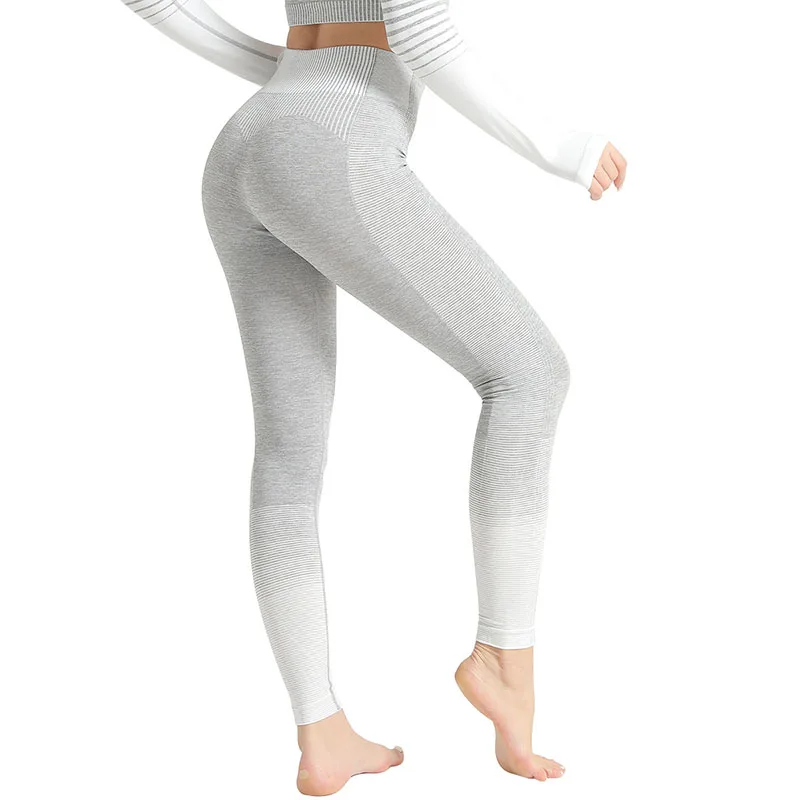 

NORMOV Seamless Leggings Women Casual Striped Patchwork Spandex Ankle Length Leggin Workout High Waist Push Up Leggings Femme