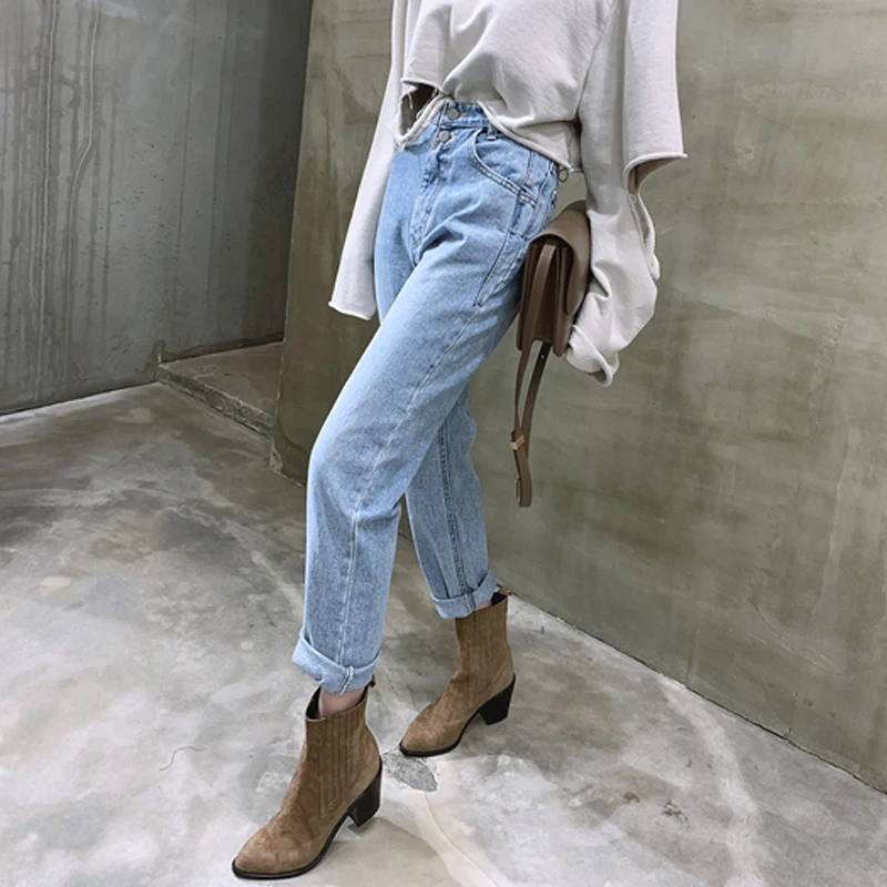 

straight jeans button zipper woman ladies trosuer denim pants women jean pant female 2021 spring autumn high waist loose