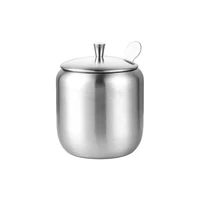 storage seasoning jar sugar bowl stainless steel kitchen spice container durable household small coffee with lid spoon silver