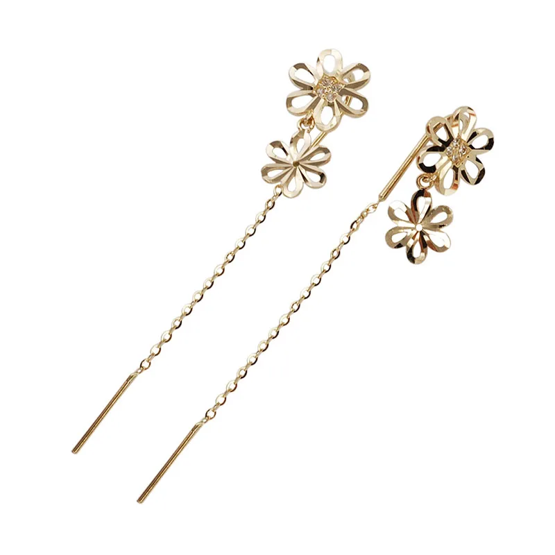 Золотая пачка 14 к с двойными цветами и кристаллами изящная подвеска