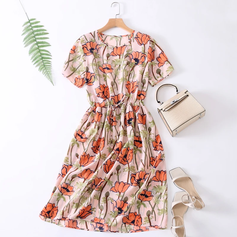 Новое Настоящее 100% шелковое женское платье из натурального шелка высокого