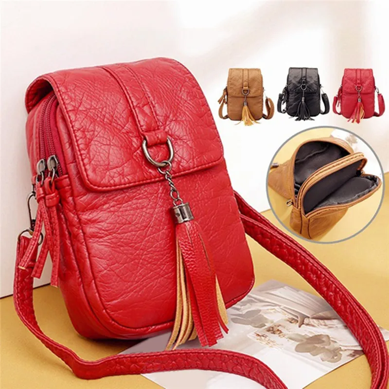 

Ladies Mini Cell Phone Bag Fashion Panelled Women's Shoulder Bag Washed Pu Leather Crossbody Coin Purse Casual Travel Bag