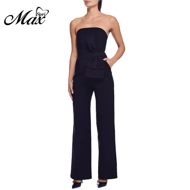 

Max Spri New Women Jumpsuit Sexy Off Shoulder Bow Slash Neck Jumpsuit Sleeveless Romper Elegant Lady Party Club Long Pants 2020
