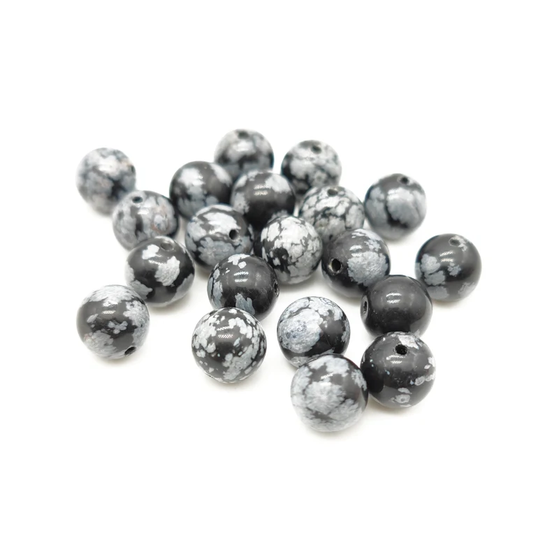 

Natural Stone Black Snow Flake Round Loose Spacer Beads 4 6 8 10 12mm Making Bracelet Necklace Jewelry Accessories