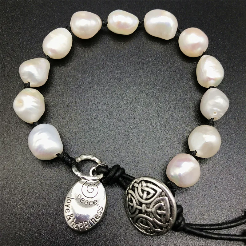 Женский браслет с натуральным жемчугом регулируемой длиной в богемном стиле из