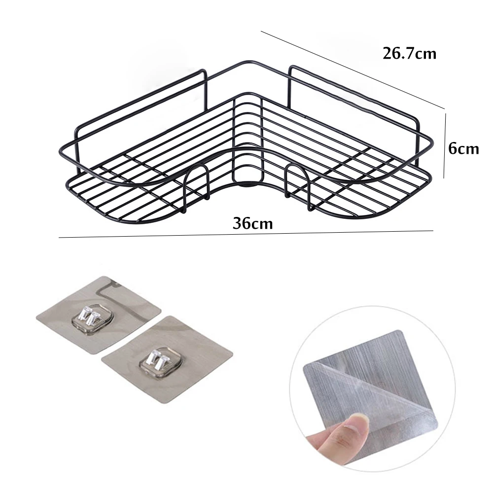 

Bathroom Wall Holder Shelf Punch Free Corner Hanging Holder Bathroom Fixtures Wrought Iron Storage Rack Kitchen Shelf Tripod