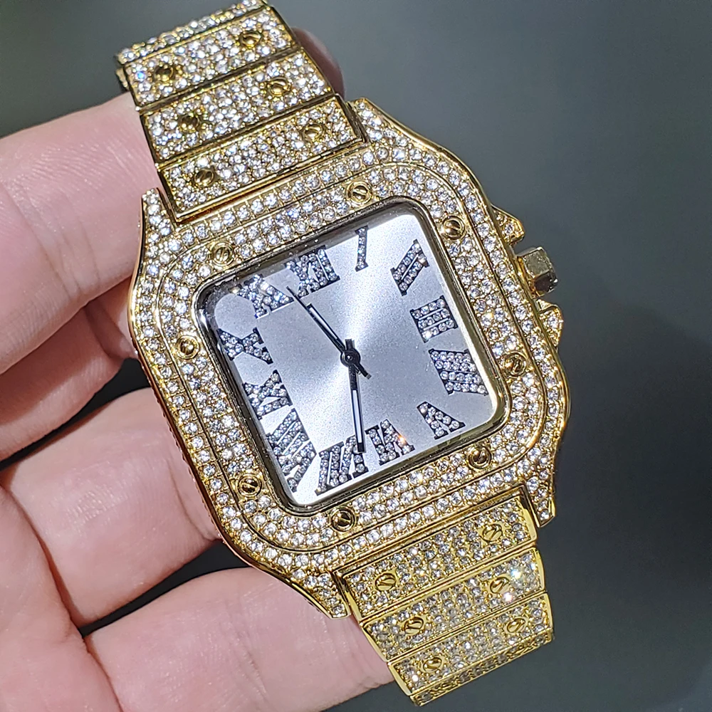 

New Gold Men's Watches Luxury Waterproof Steel Strap Square Quartz Analog Watch Sport Watch Diamond Business Men Wristwatch