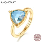 Новые креативные кольца anomook с голубым топазом, золотые кольца для женщин, подарок для влюбленных, 925 пробы, серебро, один размер, вечерние кольца