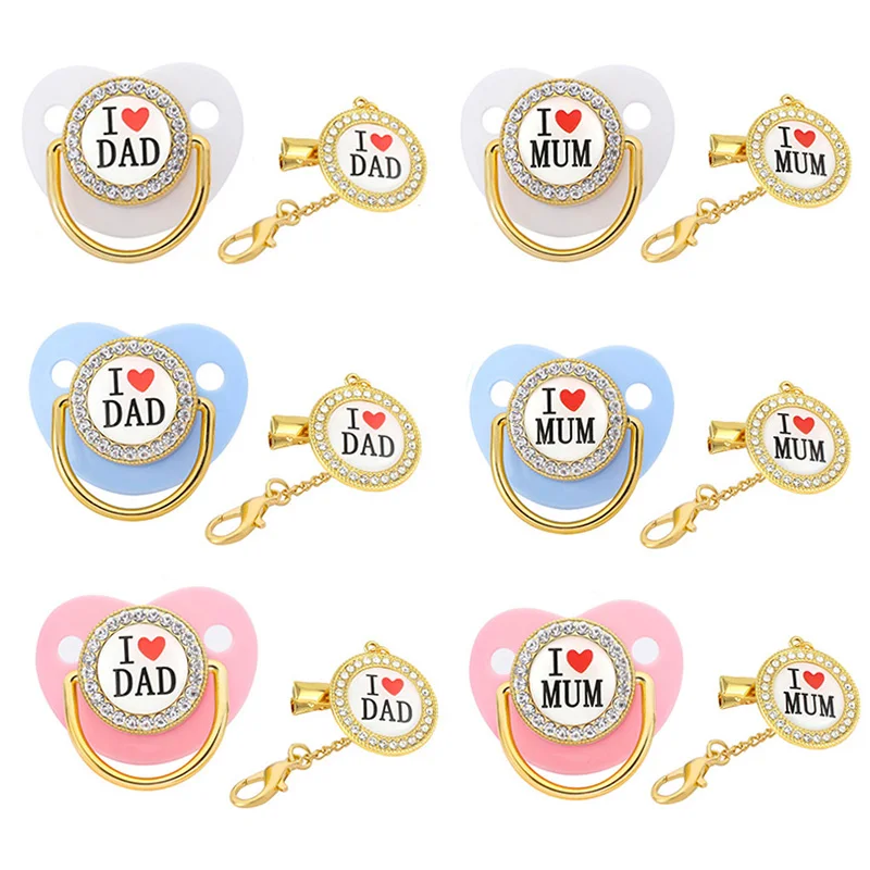 Блестящая золотая Детская Соска пустышка с зажимом цепочка детская соска I Love Mum