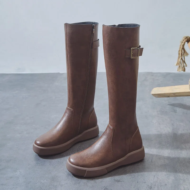 DRKANOL 2022 женские длинные сапоги ручной работы в стиле ретро зимние теплые до