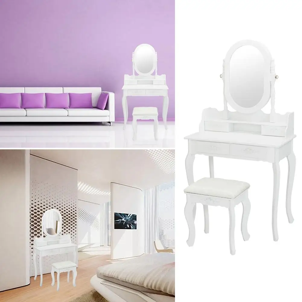 

Concise 5 Drawer Vanity Makeup Dressing Table With Mirror Dresser Chair White Makeup Vanity Table Set Jewelry Storage Cabinet