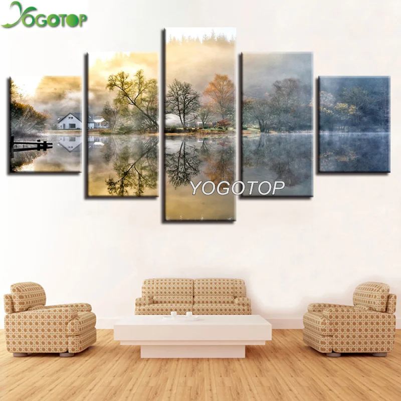 

diy Diamond embroidery House Tree Lake mosaic diamond painting square round rhinestones art Decor Natural Landscape 5 pcs ML942