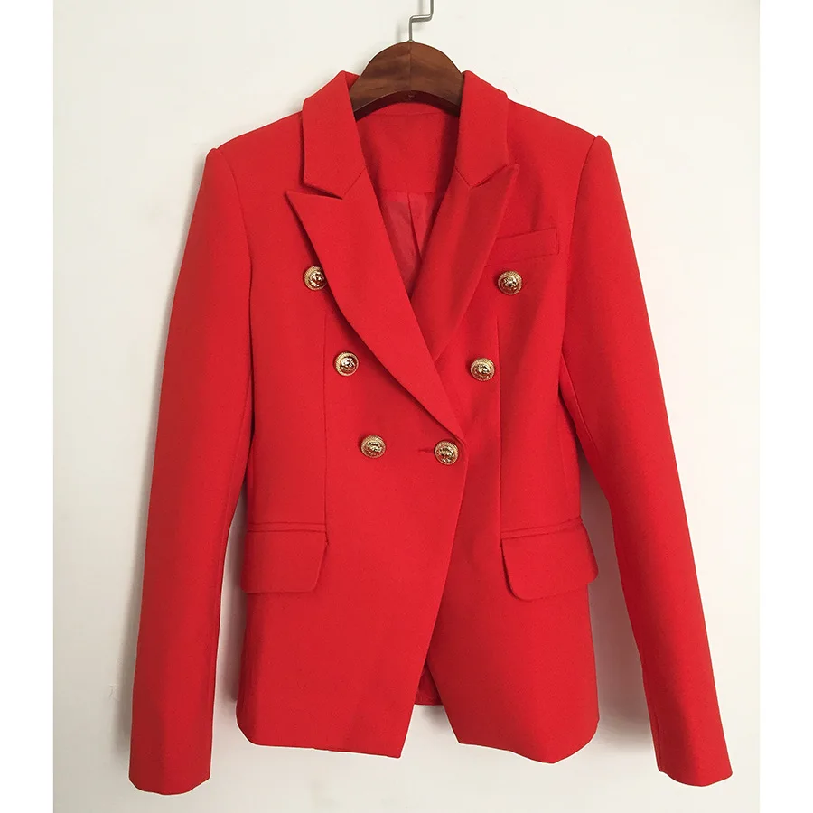 

Autumn and Winter New High Quality Suit Coat Metal Lion Head Button Double Breasted Blazer Red