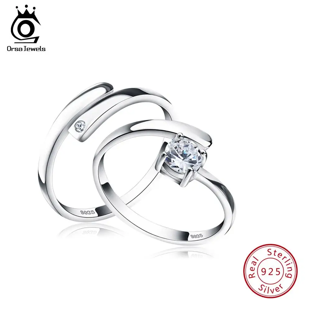 ORSA JEWELS, настоящее 925 пробы, серебряные кольца для пар, обручальное кольцо с AAA цирконием, регулируемое кольцо на палец для женщин и мужчин, ювелирные изделия OSR22