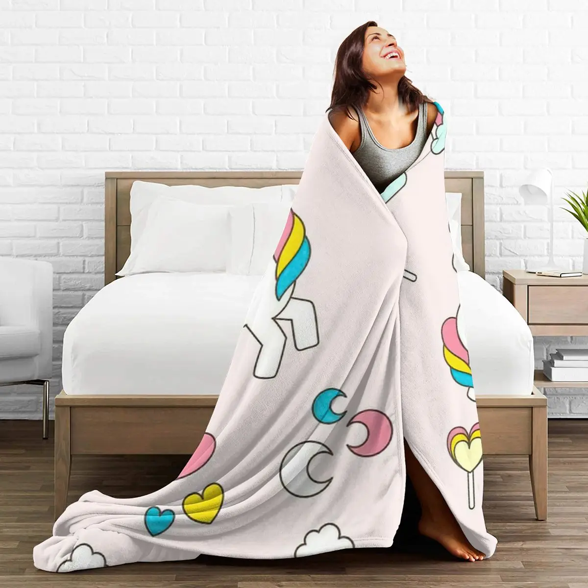 

unicorn 3D Cartoon Sherpa Blanket Warm Super Soft Flannel Office Nap Bedspread Sofa Bedding Plush Quilt Plaids