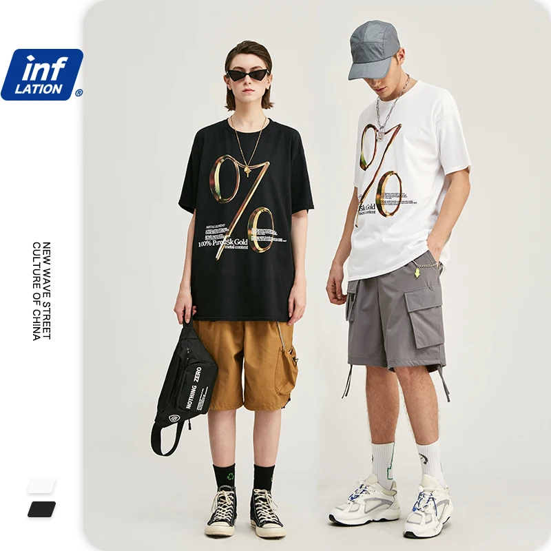Мужская футболка INFLATION Streetwear свободная из 100% хлопка в стиле хип хоп и Харадзюку