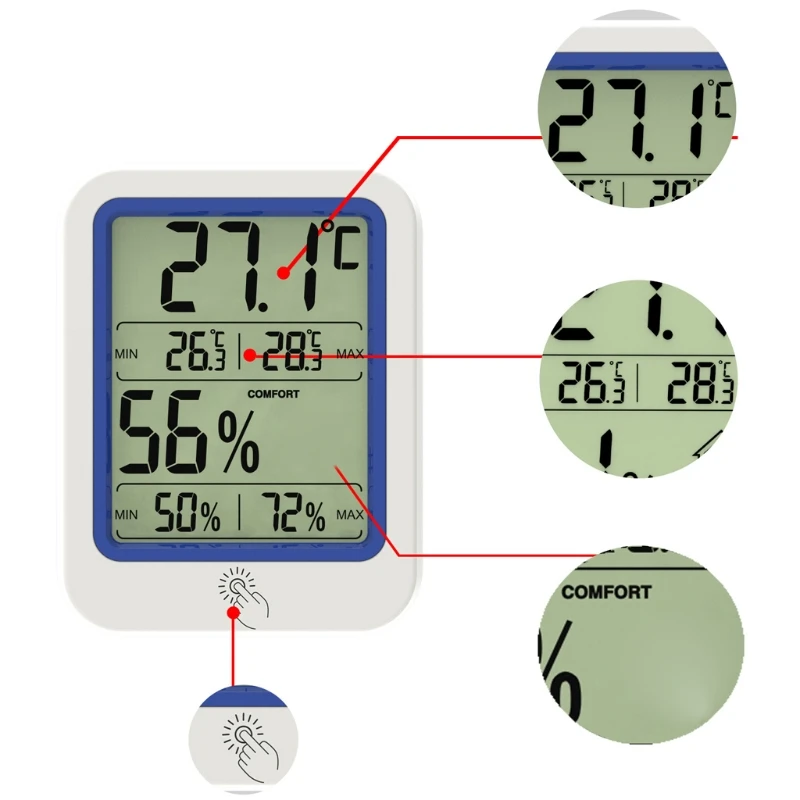 

Household Temperature Humidity Meter Dry Wet Thermometer Backlight Thermometer Hygrometer Sensor with Large LCD Display