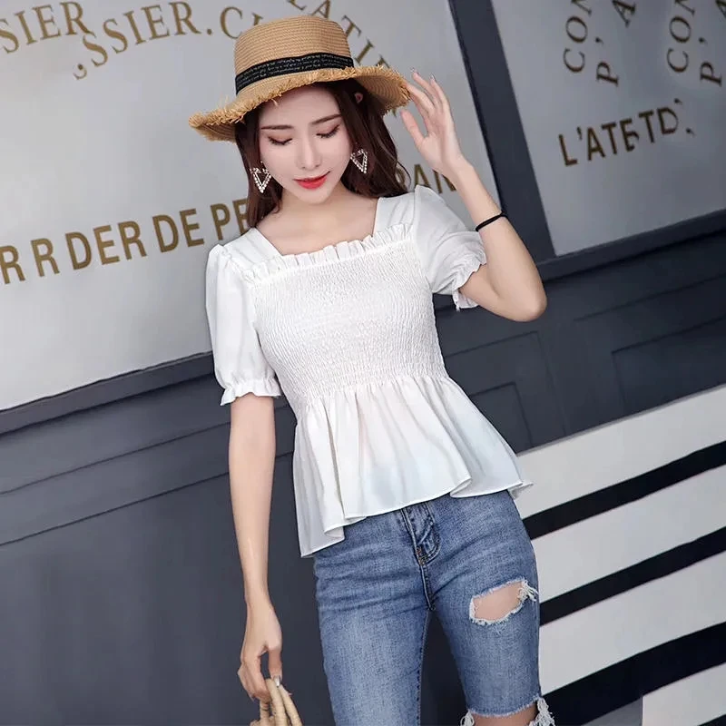 

Women's Shirts Short-sleeved Blouse Solid Color Comfortable Fashion Casual Short Square Collar Spring and Summer