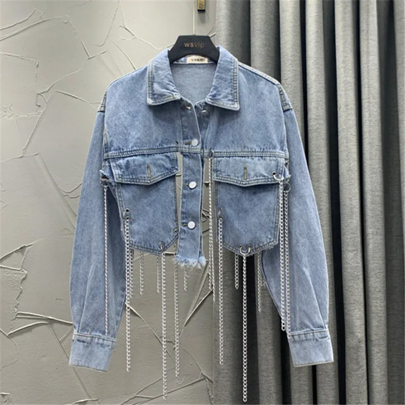 Цепь джинсовые шорты с кисточками куртки Сезон весна осень Хай стрит