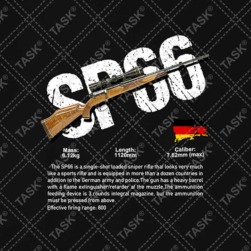 Немецкая футболка Mauser Sp66 для снайперской винтовки Хлопковая мужская с круглым