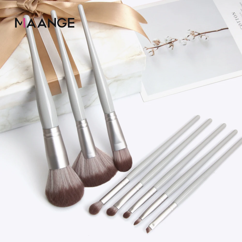 

MAANGE 8 Pcs Makeup Brushes Set Foundation Powder Concealer Eyeshadow Eyebrow Blush Lip Blending Brush Wood Handle Cosmetic Tool