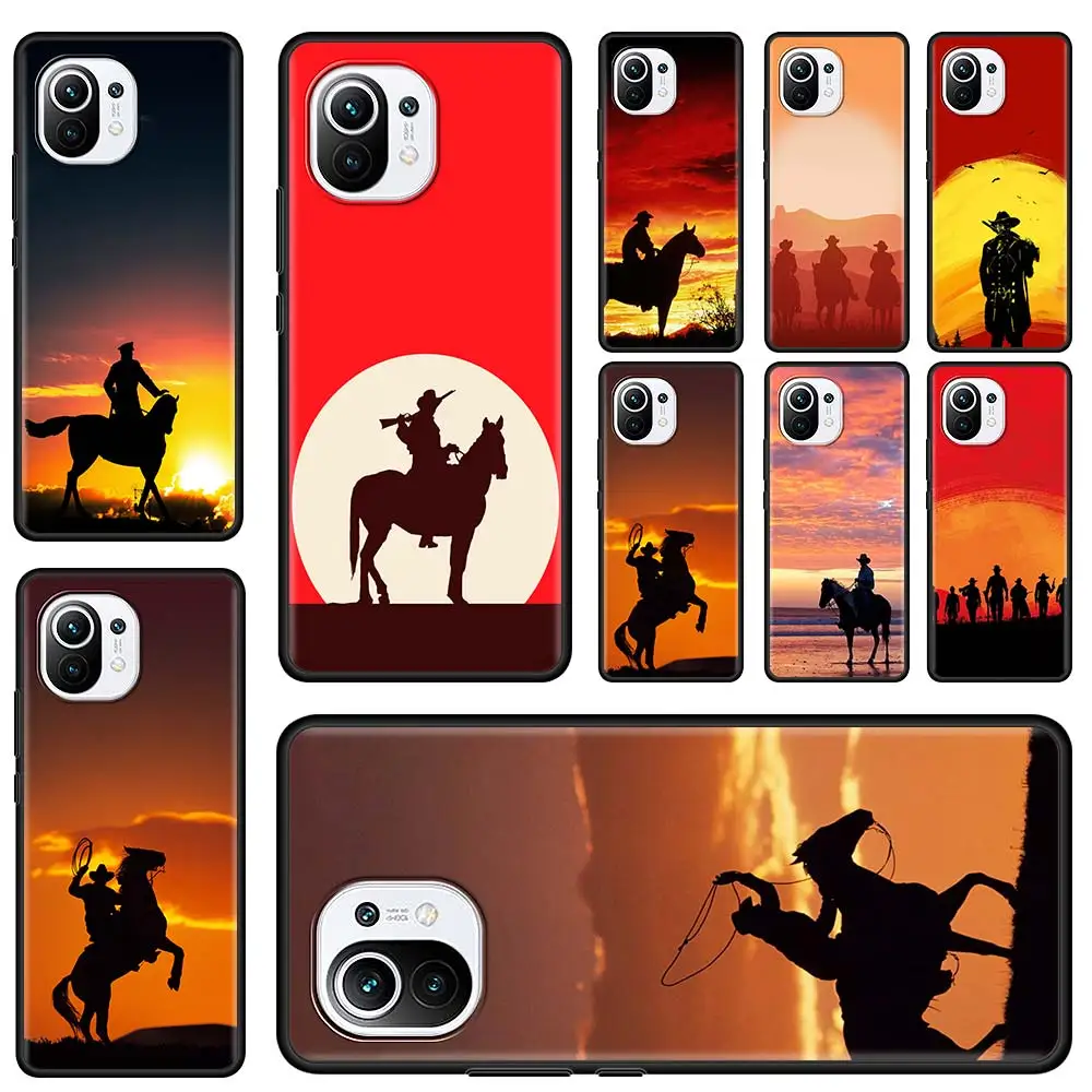 

Cowboy Sunset Phone Case For Xiaomi Mi 11 Ultra 11X 10T 10 9T Pro A2 Lite CC9 CC9E 11i Black TPU Soft Funda Shell Cover