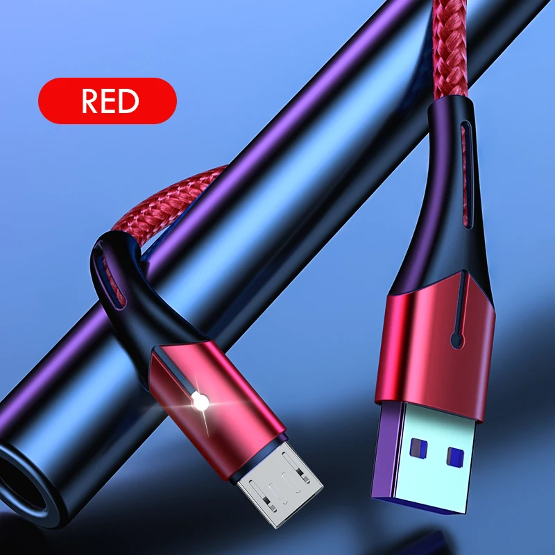 ZNP светодиодный Micro USB кабель для samsung J5 J7 Honor Быстрая зарядка Android мобильный телефон Microusb кабель для Redmi Note 5 шнур зарядного устройства - Цвет: Red