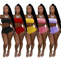 2021 summer new womens shorts set solid color tube top design womens casual sportswear shorts set