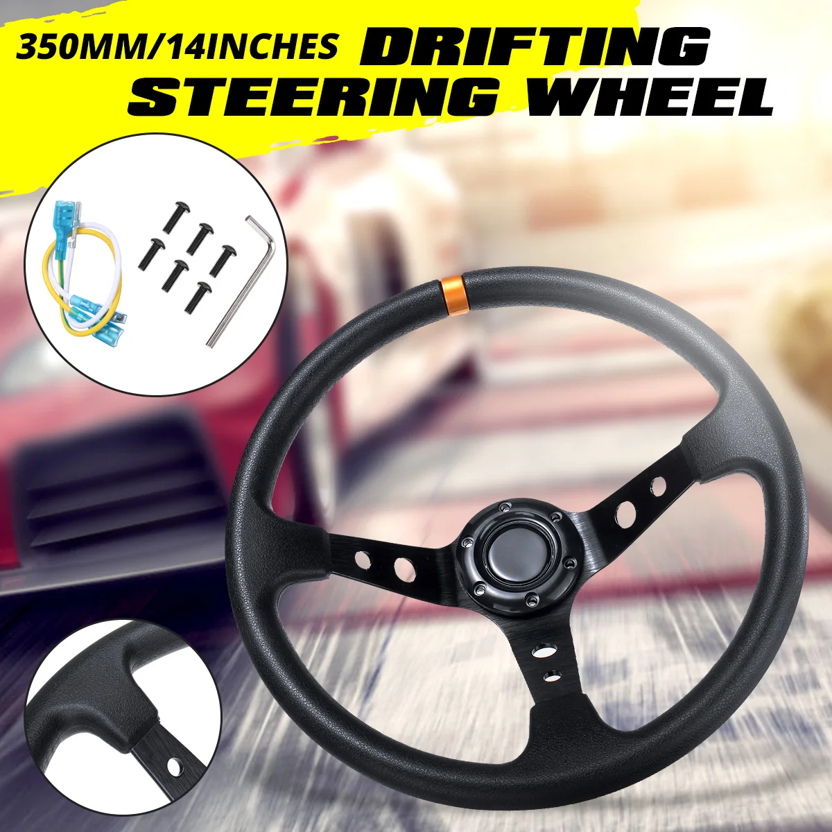 

14inch 350mm Universal Car Racing Steering Wheel Modified PU Leather / PVC Aluminum Deep Corn Sport Car Drifting Steering Wheels