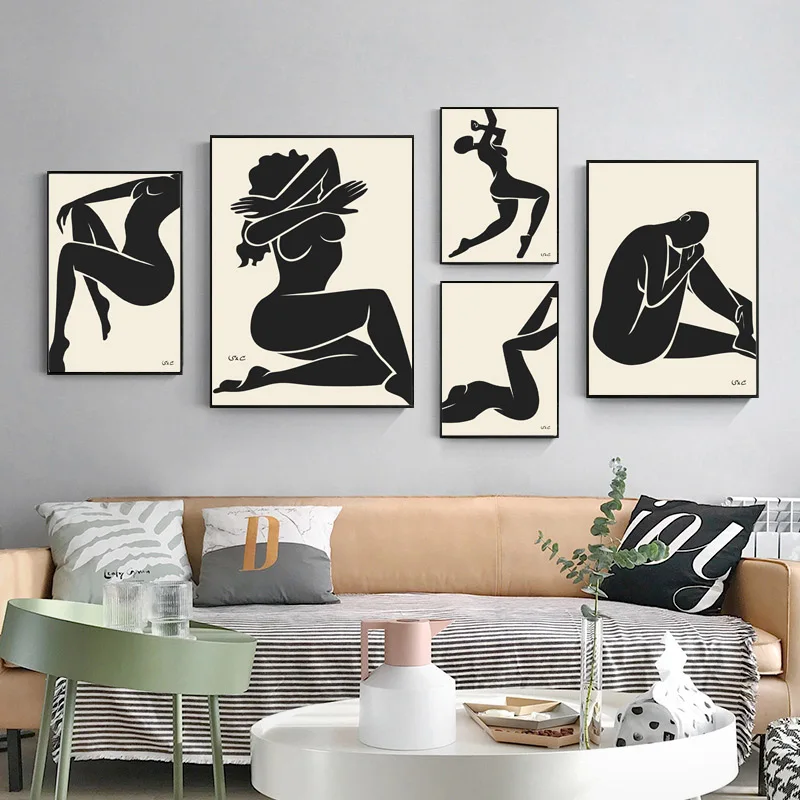 

Abstract Black Women Canvas Print Paintnig Minimalist Nude Female Posters Wall Art Decorative Picture for Bedroom Decor Cuadros