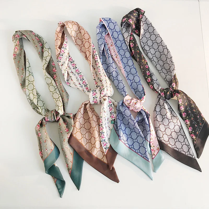 

New Wide And Long Silk Scarf Female Simulation Silk Scarf Ribbon Hair Band Korean Version Of Wild Decorative Printing Scarf