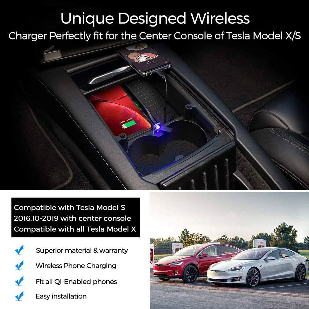 Pаспродажа Беспроводной органайзер для зарядного устройства для телефона Qi, коробка с держателем для чашки и кабелем Type-C, центральная консоль, лоток д...